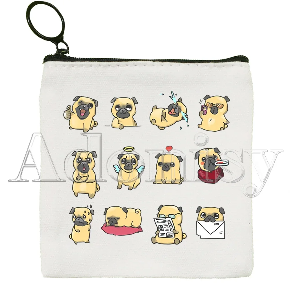 

Dog Pet Pug Life Cartoon Printing Canvas Coin Purse Coin Purse Collection Canvas Bag Small Wallet Zipper Key Bag Hand Gift