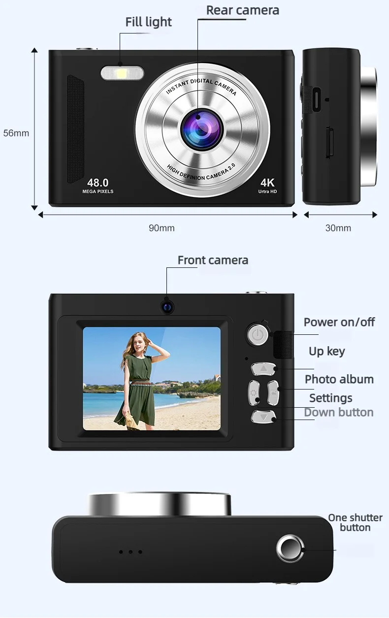 Nouvel appareil photo numérique portable 2026 : mise au point automatique, double caméra, flash, mode selfie, capteur CCD._voghion.com