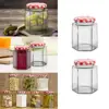Transparent Hexagonal Glass Bottle Seal Storage Jar Small Glass Jars with Red Gingham Lids Airtight Pickle Jars Jam Jars H 3