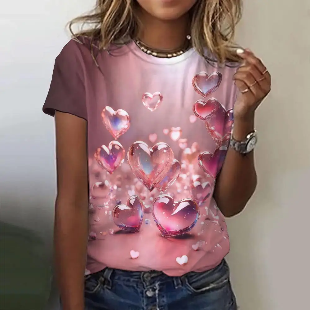 3D Love Print T Shirts Clothes Child Girl Summer Round Neck Fashion Casual Tees Summer Outdoor Short Sleeve Tops Childs Clothing 6