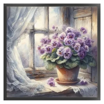 Full Embroidery Eco-cotton Thread 11CT Printed Flower Cross Stitch Kit 40x40cm 5