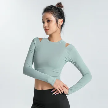 2023 Women's Workout Long Sleeve Yoga Basic Tee Shirt Casual Round Neck Slim Athletic Running Solid T-Shirt Top push-up