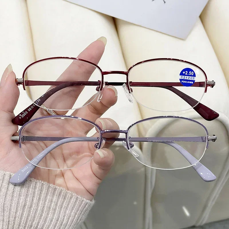 

Очки для чтения HD, деловые элегантные Полуободковые очки для дальнозоркости, женские очки с защитой от синего излучения