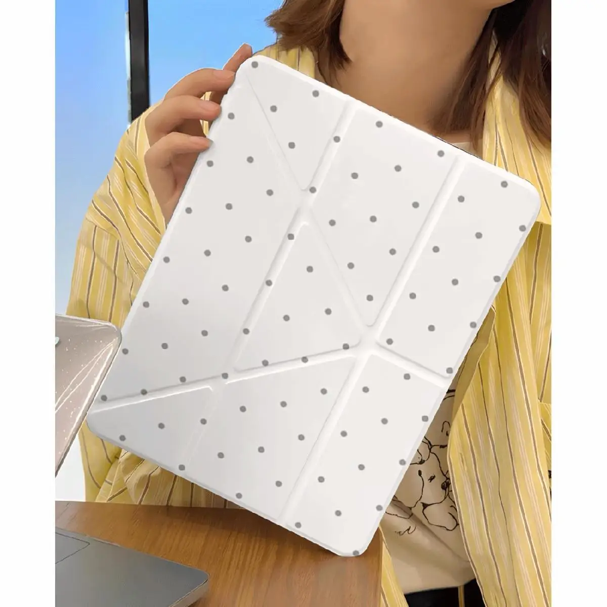 Korean Rabbit Kawaii Gray Polka Dots Tablet Case