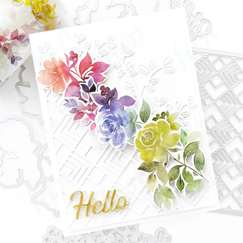 Spring New Rainbow Floral Washi Metal Cutting Dies Clear Stamps Drawing Stencils Set Diy Scrapbook Cards Paper Crafts Decor Mold