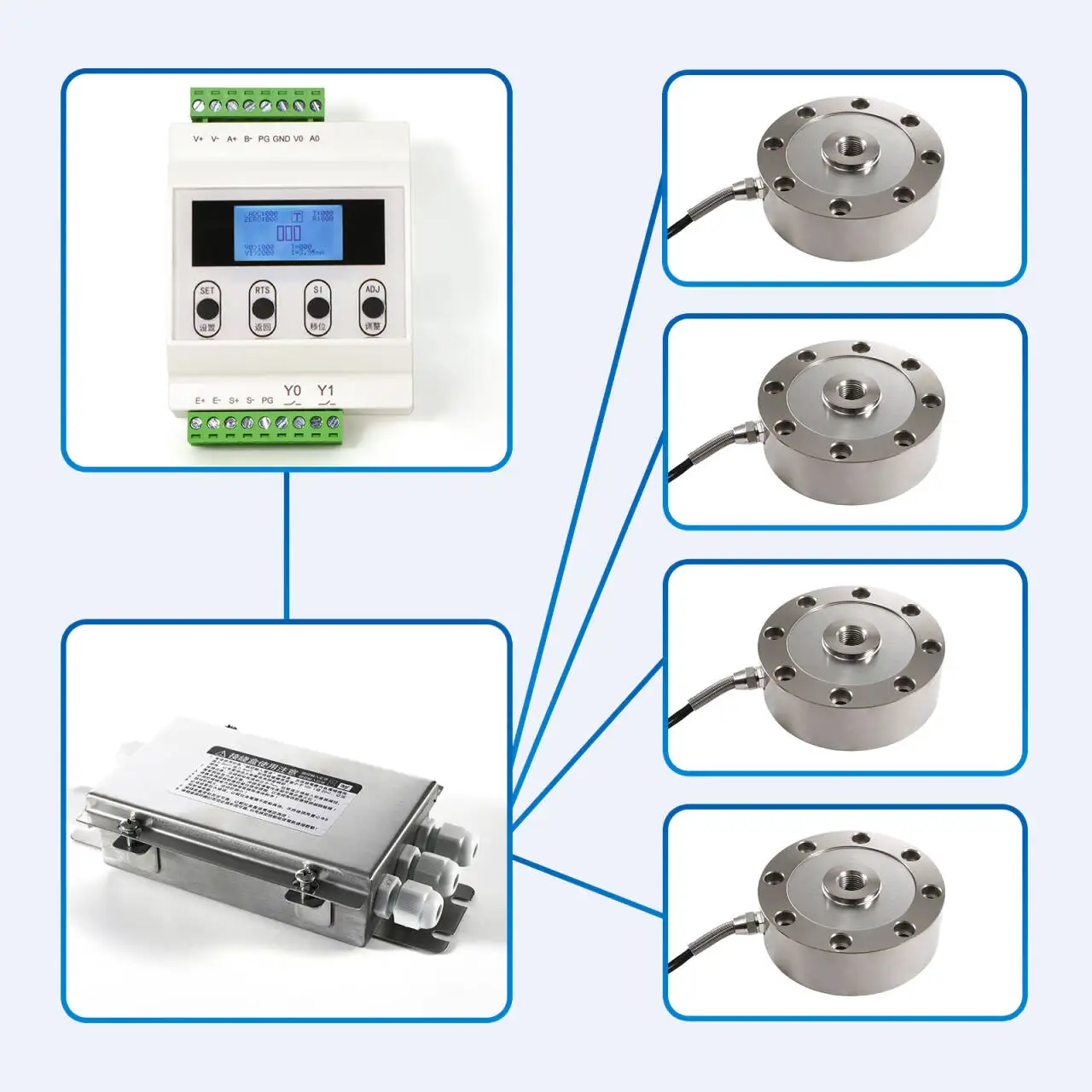 4 тензодатчики 500 кг + індикатор підсилювача