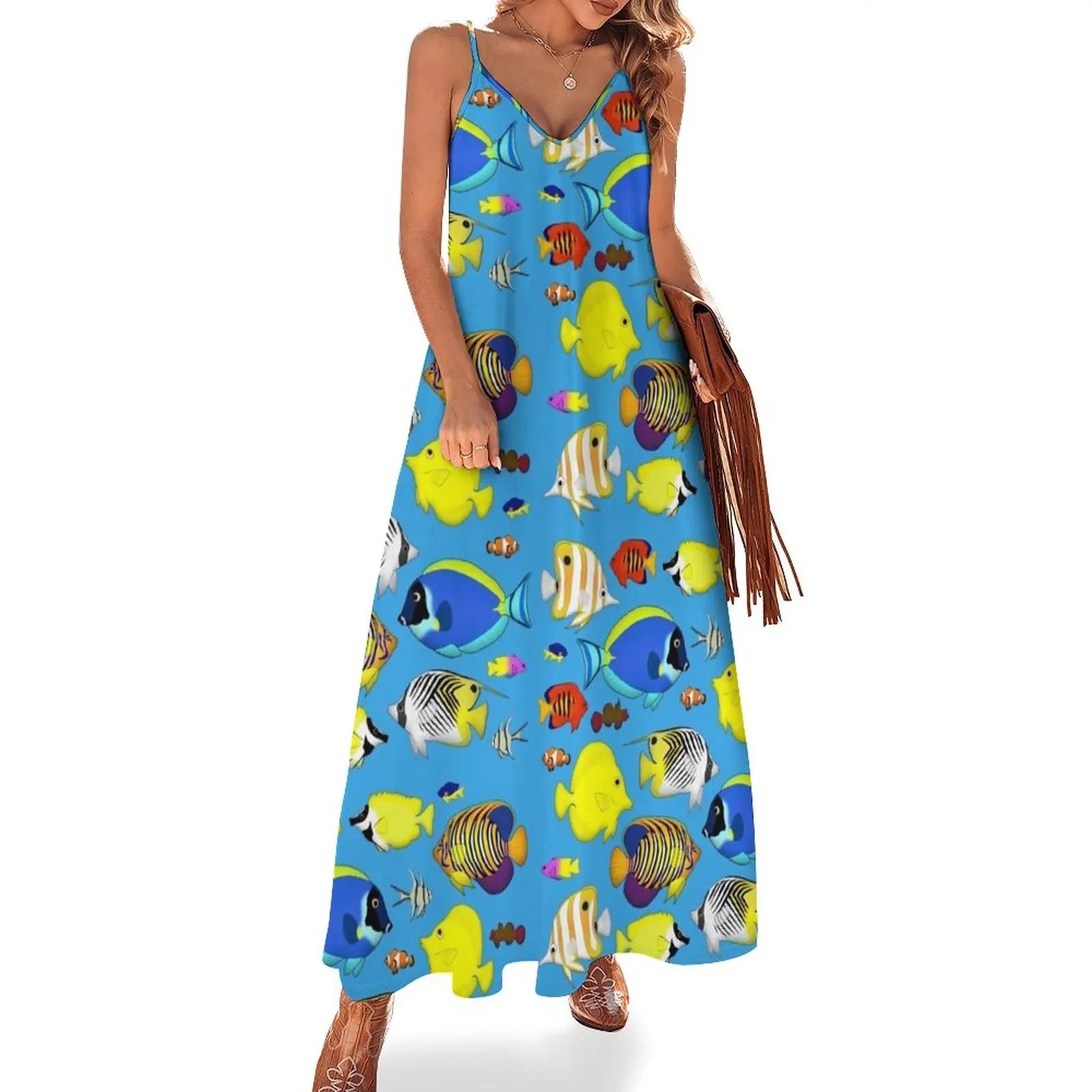 

reef fish 4 (blue background) Sleeveless Dress sexy dress dress women summer 2024