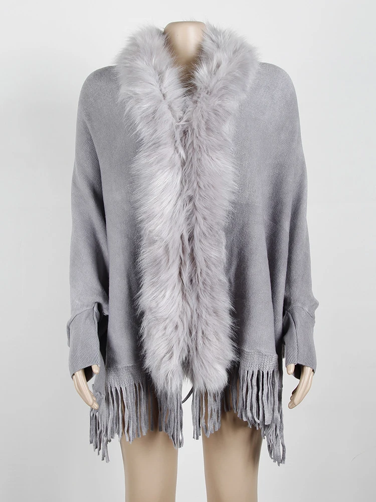 Fitshinling karusnahast krae talverätikud ja ümbrised Bohemian Fringe Oversized naiste talvepontšod ja keebid Batwing Sleeve kardigan_voghion.com
