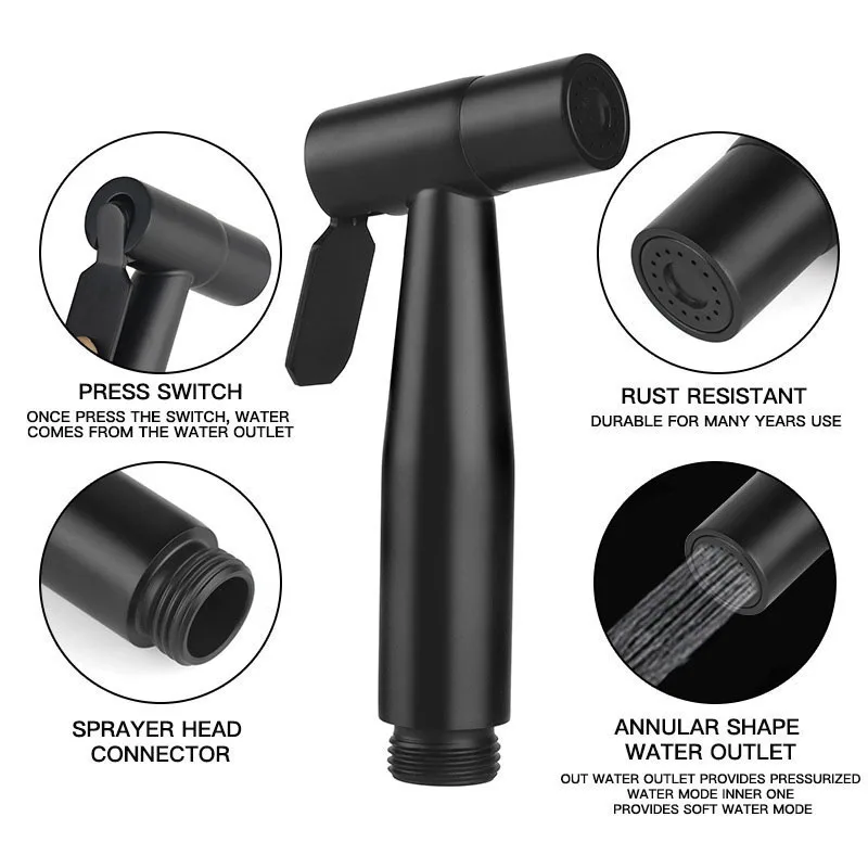 Description Picture 5 of item304 stainless Steel dark grey black silver Bidet Sprayer wash faucet Bathroom Toilet kit water shower Heads Handheld wc Clean R