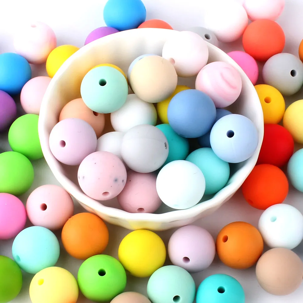 15mm 50pcs 실리콘 비즈 식품 등급 실리콘 Teether 라운드 비즈  씹을 수 있는 젖니 비즈 DIY 선물용 젖꼭지 체인