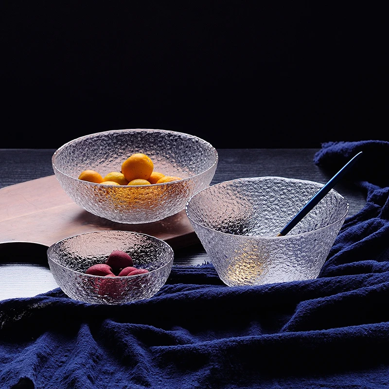 Hammer Grain Glass Bowl Household Creative Fruit Dessert Salad Bowl Ice Cream Bowl Vegetable Salad Plate Noodle Bowl Large