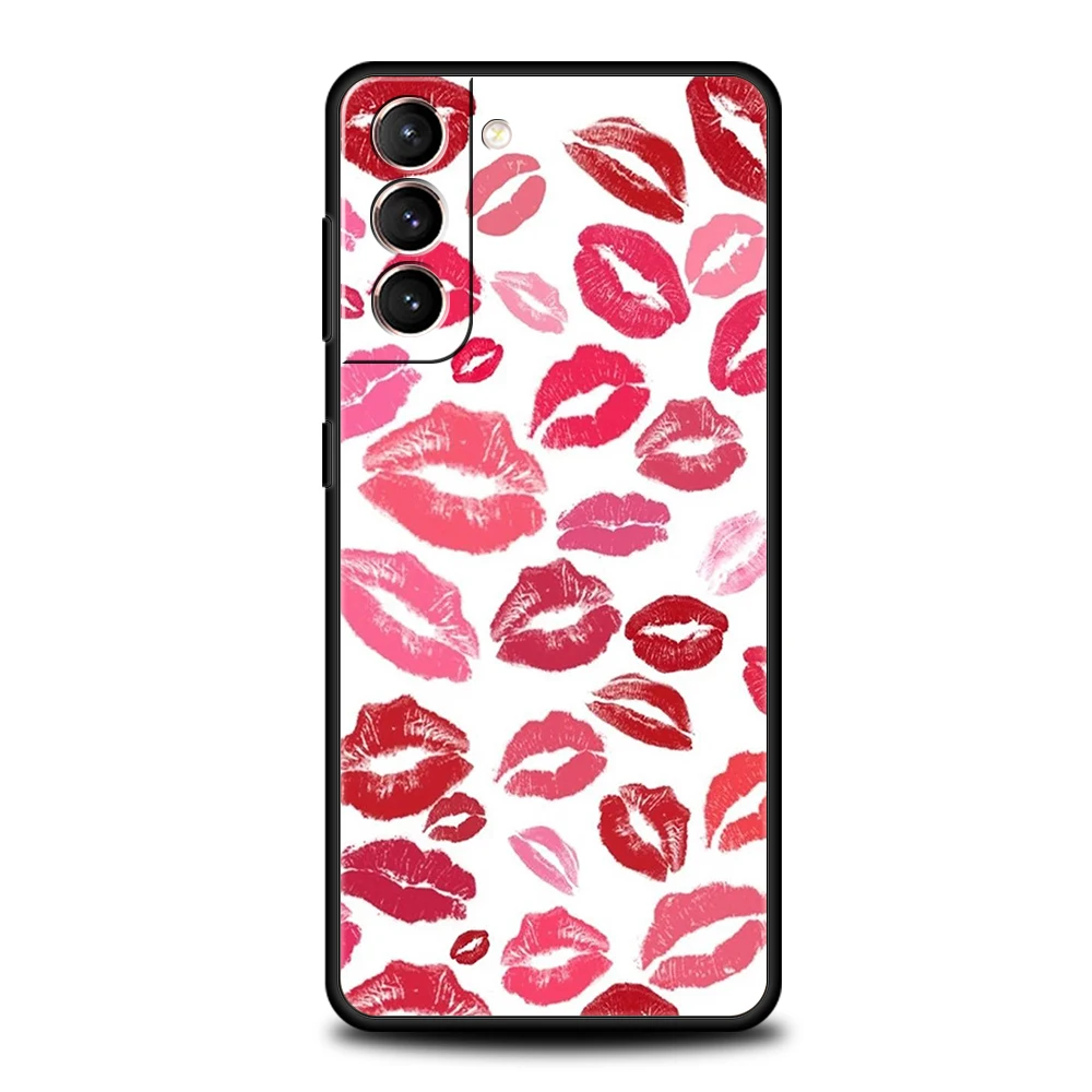 Sexy Girl Red Lips Kiss Hülle für Samsung Galaxy S24 S23 S22 S20 S21 FE Ultra S24 S23 S10 S10E S9 S8 Plus 5G Silikon Handyhülle – Detail 3
