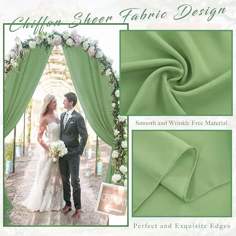 Elegant Sage Green Sheer Draping Curtains for Wedding and Event Decor