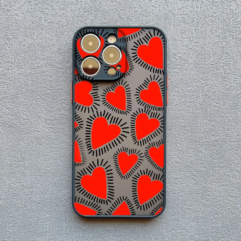 Chic Full Screen Red Love Heart Pink Shockproof Phone Case