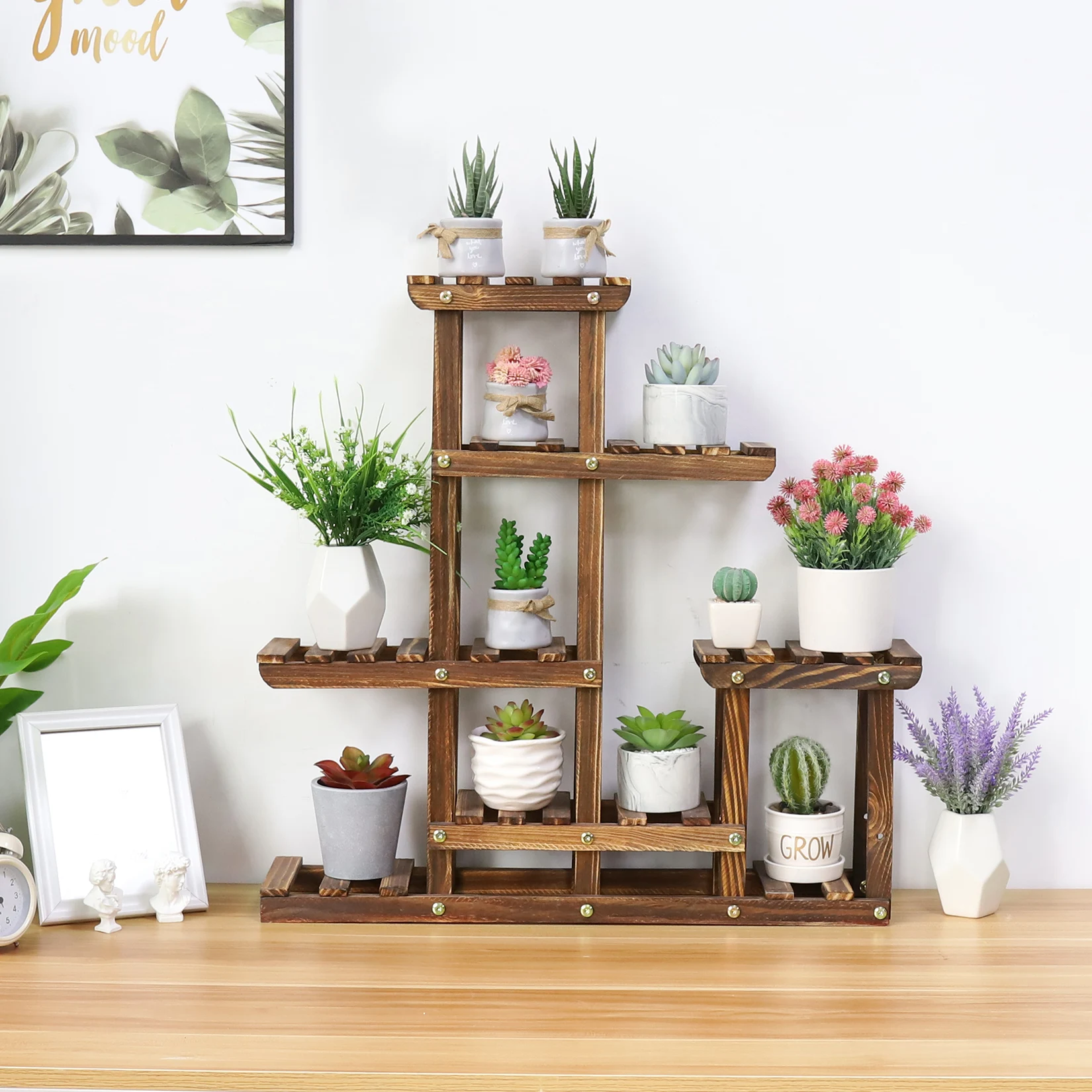 Multi-tiered Plant Stand 6 Tiers Pine wood Succulent Pots Planter Display Rack Balcony Potted Flower Rack Shelf Indoor Outdoor outdoor wooden plant flower display stand 6 wood shelf storage rack garden flower pot stand