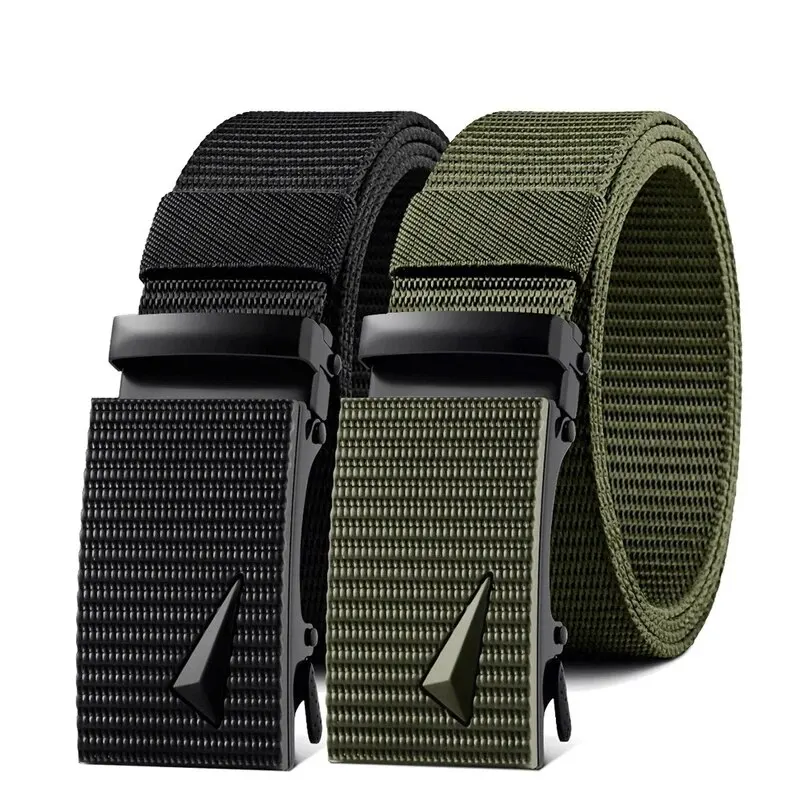 Men's Belt Automatic Metal Buckle Imitation Nylon Webbing Outdoor Work Belt Toothless Automatic Buckle Casual Sports Canvas Belt