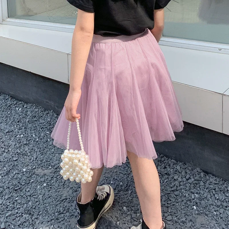 Girls Mesh Skirt Summer Solid All-match Classic Elegant Dance Tutu School Kids Fluffy Skirt 4 To 14 Years Spring Child Clothing