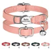 Personalized Cat Collar PU Leather Cat Safety Collars Adjustable Kitten Necklace With Free Engraved ID Nameplate Bell Gift 1