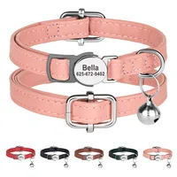 Personalized Cat Collar PU Leather Cat Safety Collars Adjustable Kitten Necklace With Free Engraved ID Nameplate Bell Gift 1