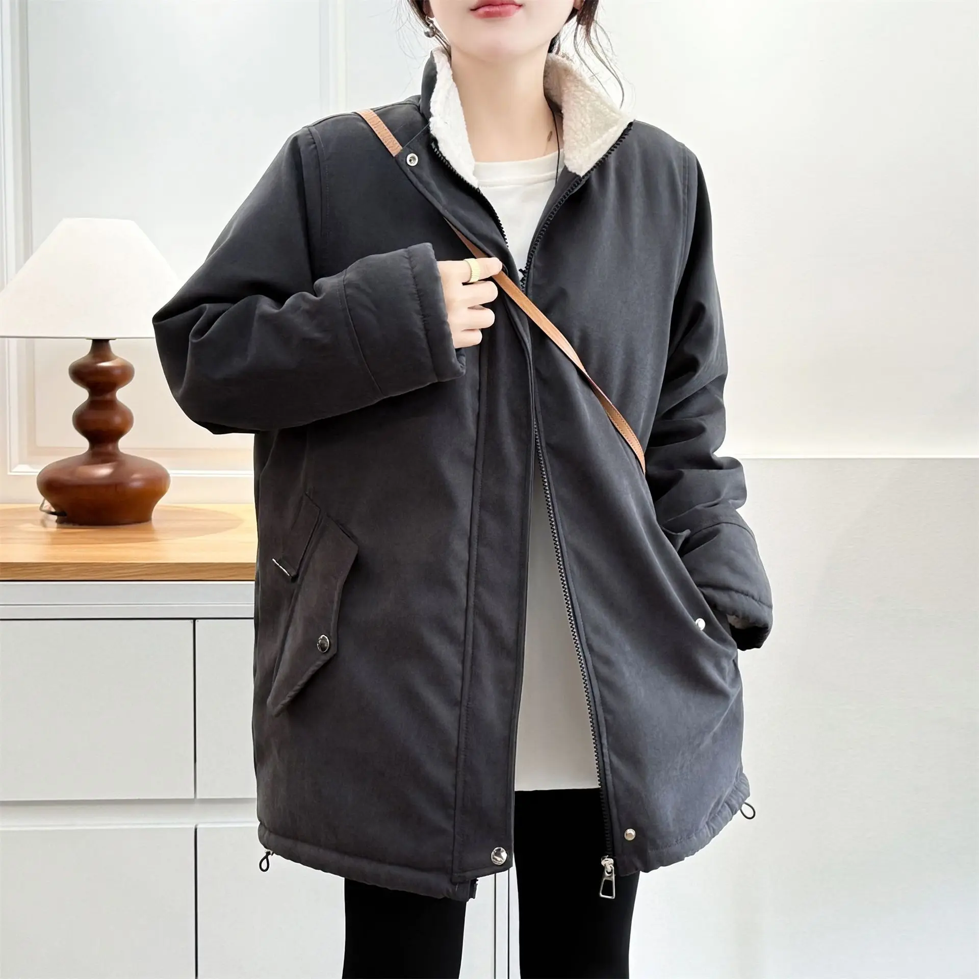 XXXXXL Fashion Plus Size Women's Parkas Winter New mid-length stand-up Collar Padded Jacket Fleece Warm Coat 2518