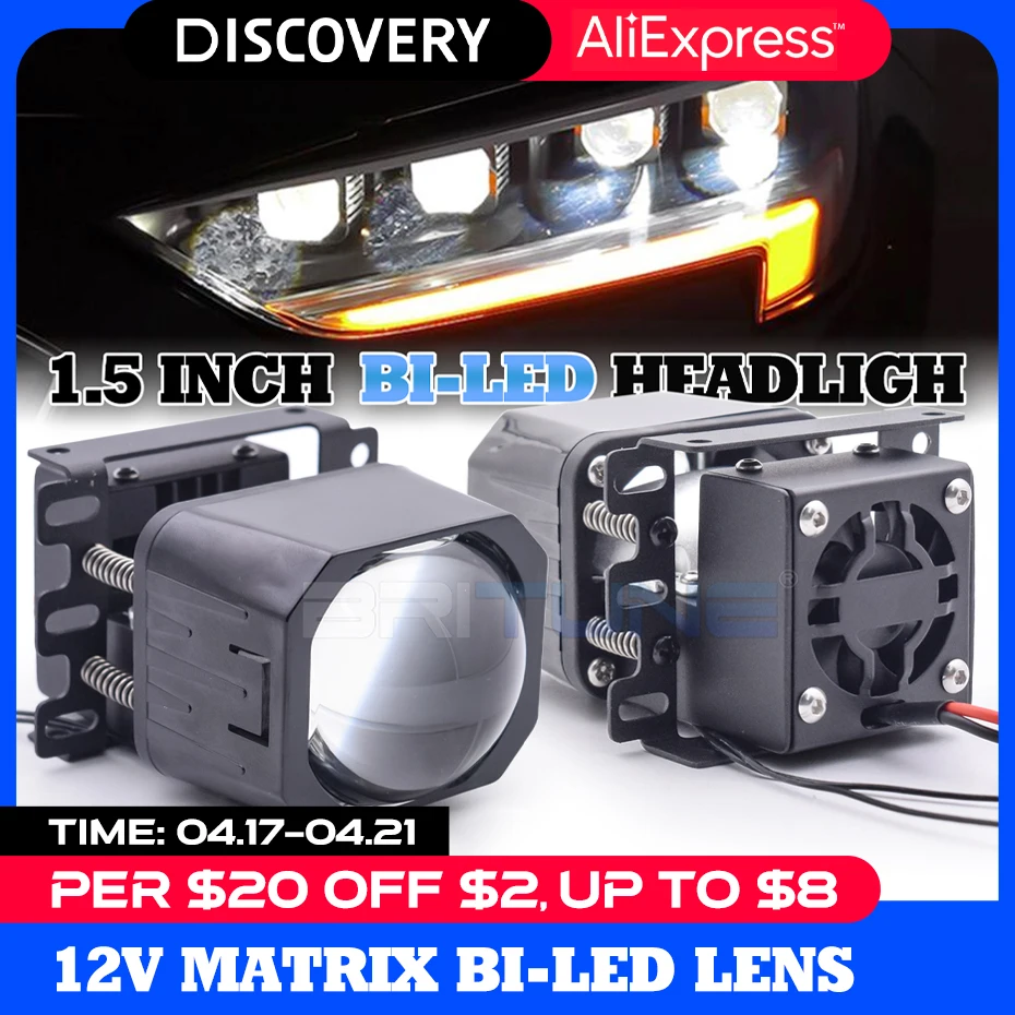 Britune 1.5 inch 12V Matrix Bi LED Low High Beam Projector Lens 40W
