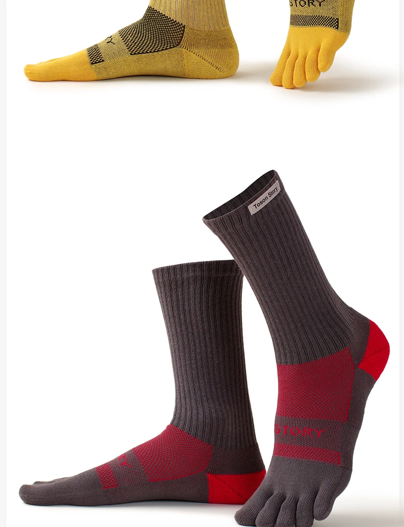 5 Paare/los Baumwolle männer Sport Split Toe Socken Absorbieren Schweiß Verhindern Geruch Herbst Handtuch Basis Terry Lange Röhre Fünf Finger socken – Detail 7