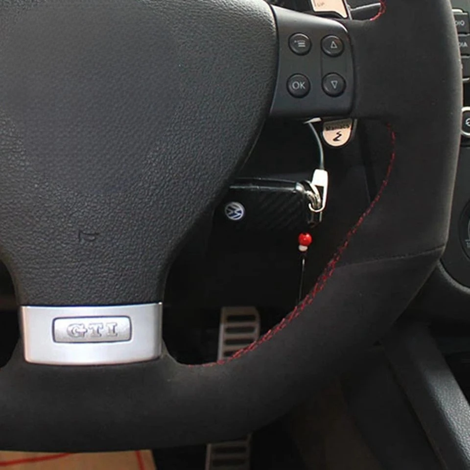 Hand-genäht Schwarz Echtes Leder Wildleder Auto Lenkrad Abdeckung Für Volkswagen Golf 5 Mk5 GTI VW Golf 5 r32 Passat R GT 2005 – Detail 3