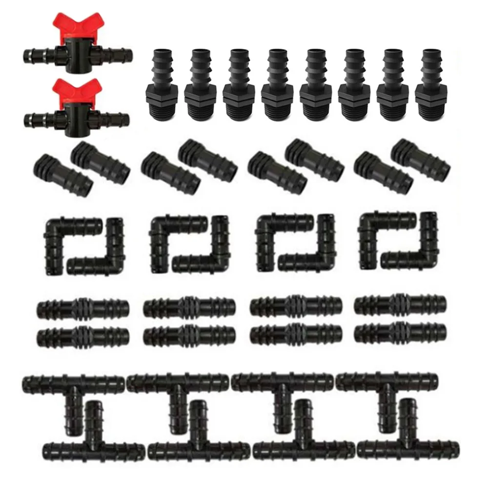 

42Pcs 1/2" Drip Irrigation Fittings Kit Straight Tee Elbow Plug For 1/2 Inch 16mm Tubing Garden Watering Hose Connect