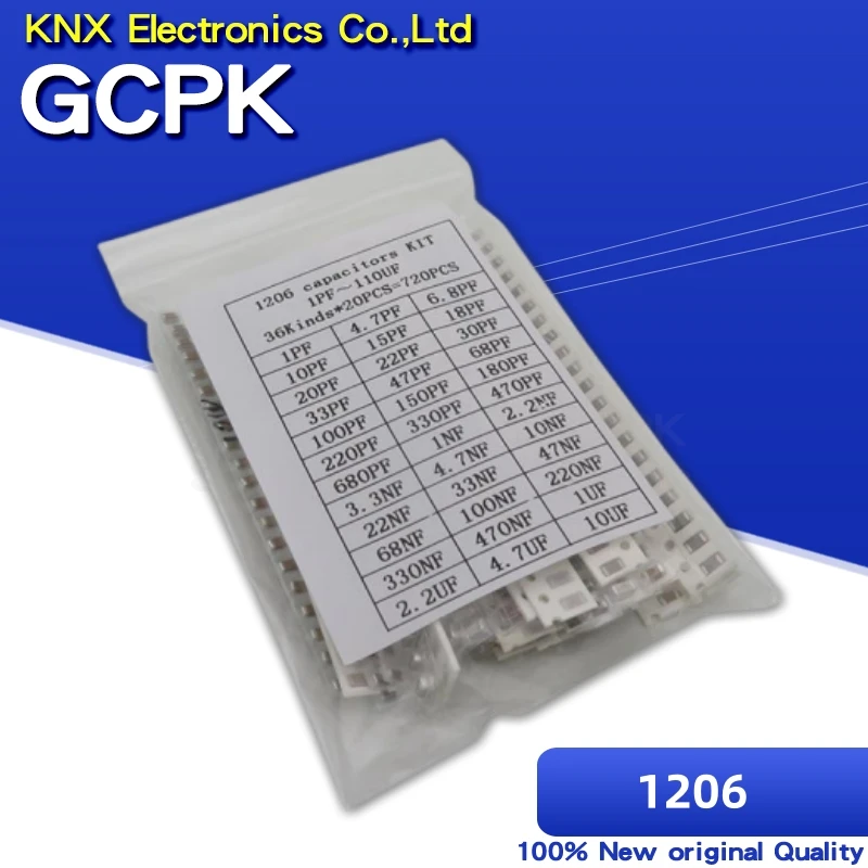 

36 значений * 20 шт. = 7 20 шт. 1206 SMD конденсатор в ассортименте, 1 пФ ~ 10 мкФ, компоненты для самостоятельной сборки, набор образцов, новый и оригинальный