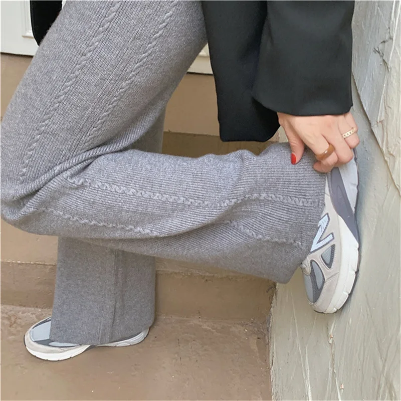 

Twists Knitted Wide Leg Pants Women's 2023 Autumn and Winter High Waist Drop Floor Pants Casual Chic Streetwear Straight Knitted