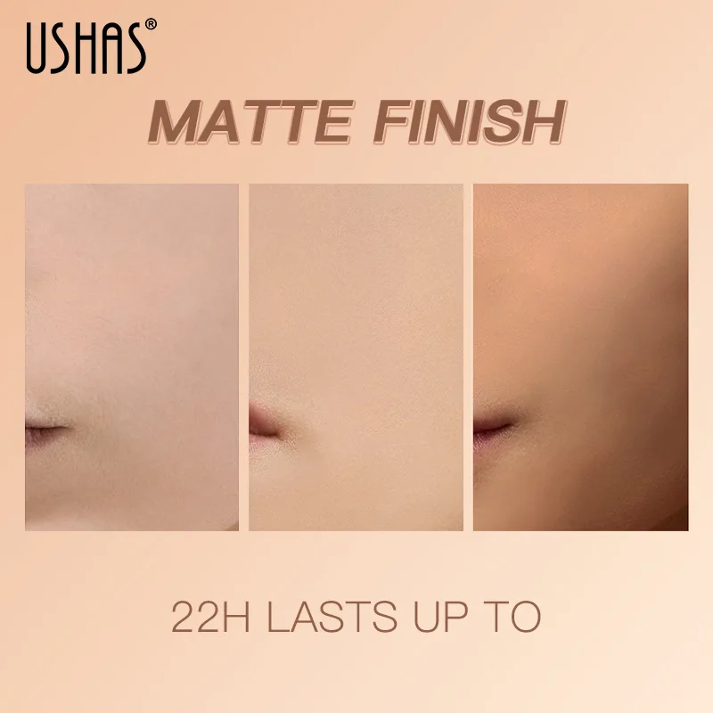 USHAS Powder Matte and Liquid Foundation Makeup Set Waterproof Long-lasting Skin Brightening Formula for Flawless All-Day Wear