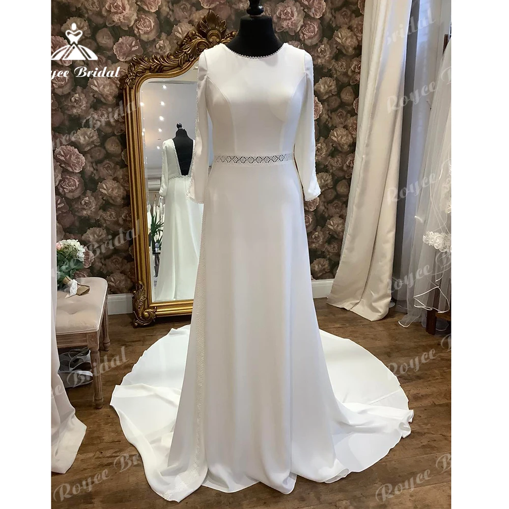 

Roycebridal Long Sleeve Soft Satin Wedding Dress for Women Backless 2024 Bridal Gown vestido de noiva sereia