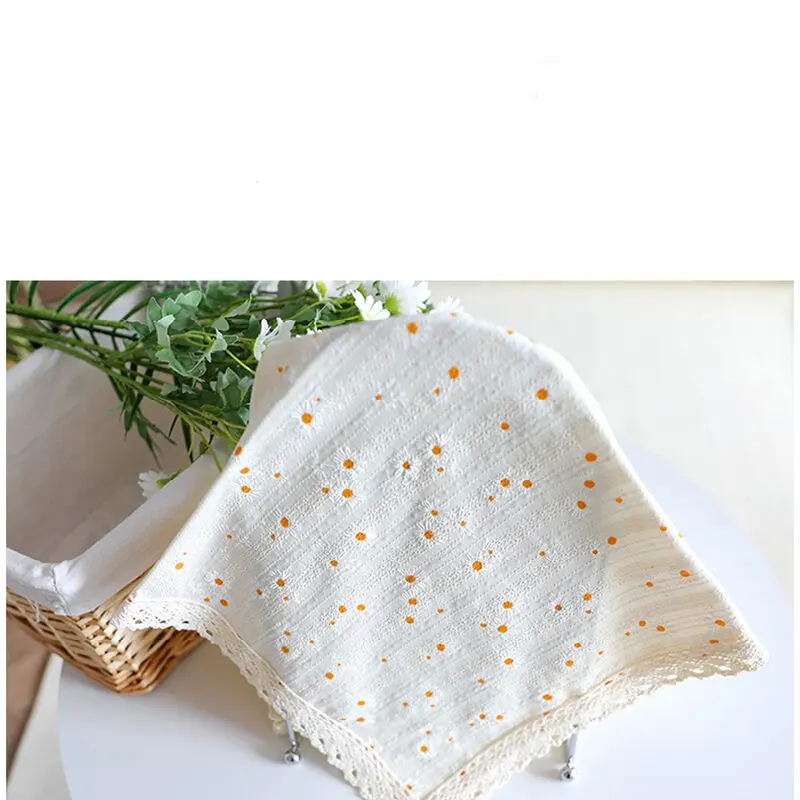 Beige Daisy Lace Tassels Cotton Tablecloth Rectangle Table Cover for Tea Table Decorations Kitchen Living Room Wedding Party Use 5