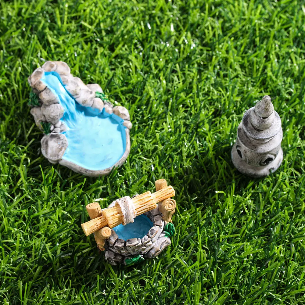 1Pc Grassland Bridge Pool Figurine Miniature Model Bonsai Ornament Micro Landscape Resin Dollhouse Home Decor for Fairy Garden 5