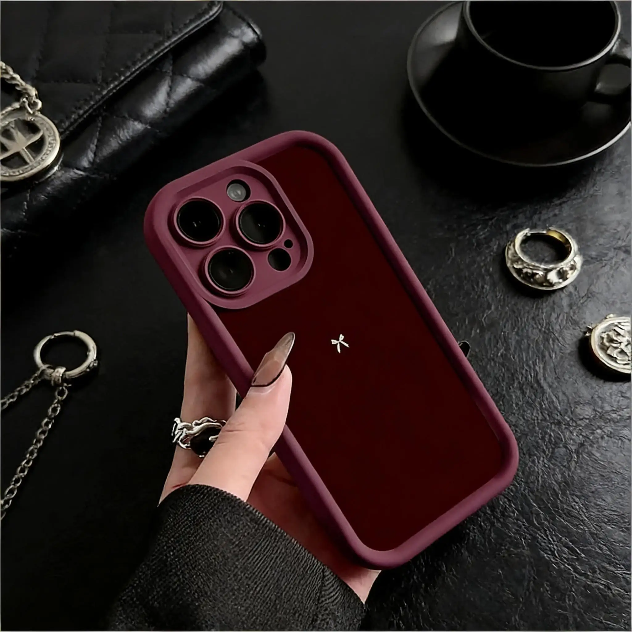 Elegant Wine Red Bow Pattern Phone Case Cover
