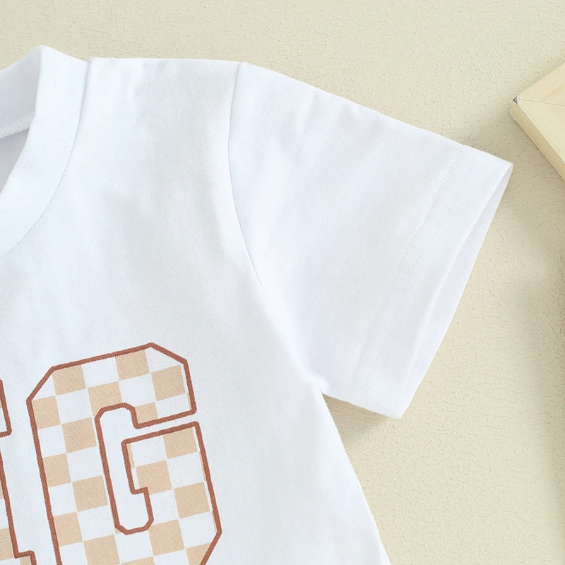 Description Picture 6 of itemToddler Boys T-Shirts Checkerboard Letter Print Crew Neck Short Sleeve Shirts Summer Casual Fashion Kids Tops
