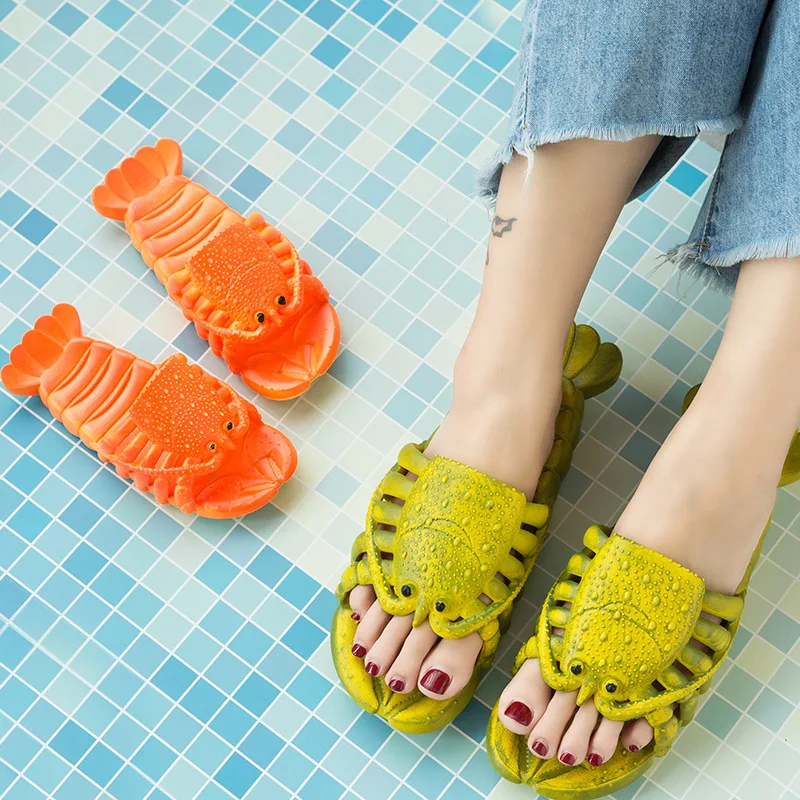 

Women Slippers Summer New Lobster Slippers Funny Animal Flip Flops Couples Cute Beach Shoes Children Soft Non-slip Beach Slipper