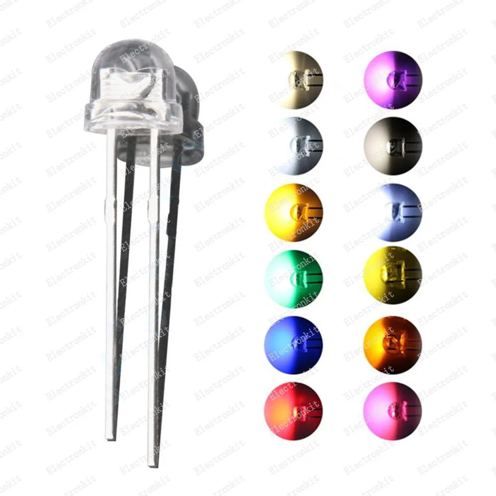 CHANZON H&PC-59042 100pcs 5mm Light Emitting Diode LED Lamp Assorted Kit for Arduino Warm White Red Yellow Green Blue Orange UV Pink Lights 10 Colors x 10pcs 