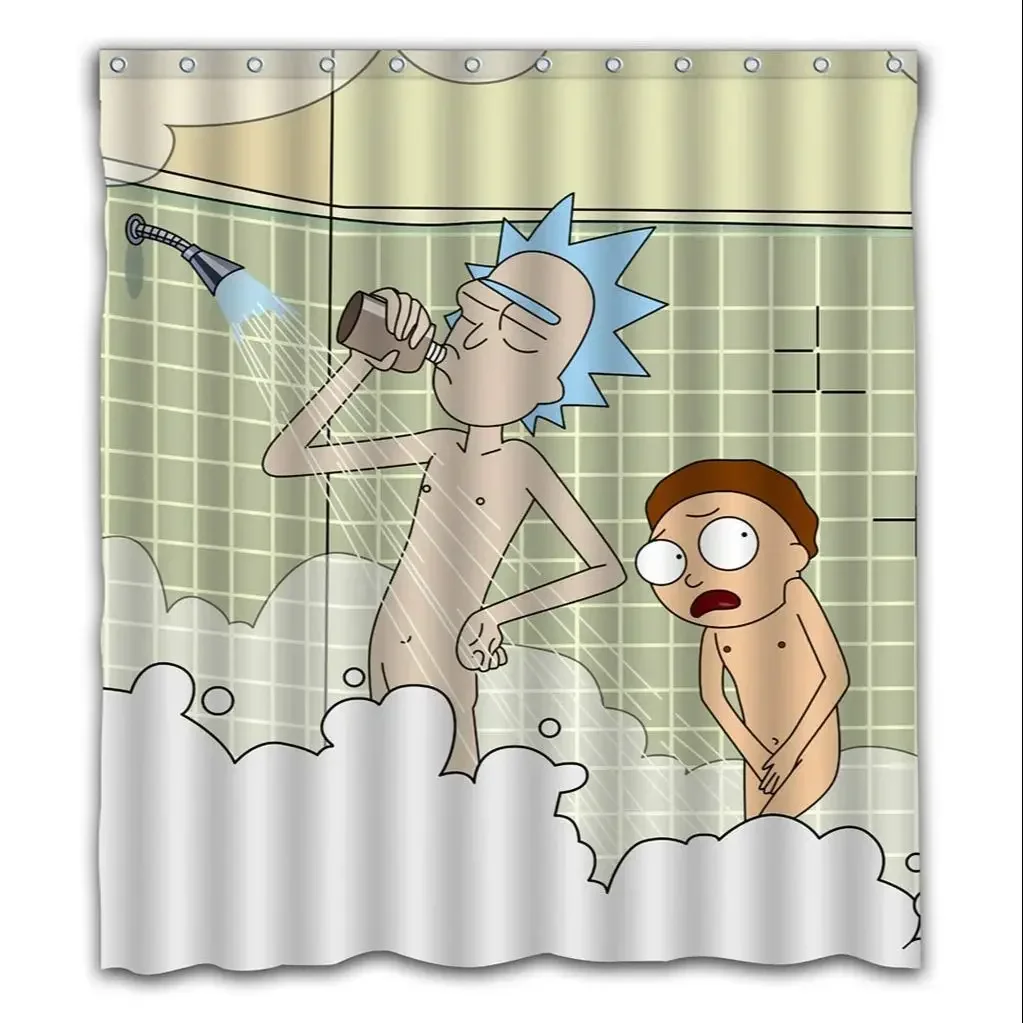 Custom Funny Grandpa and Grandson Shared Bath Printing Waterproof Fabric Shower Curtain 4 Custom Funny Grandpa and Grandson Shared Bath Printing Waterproof Fabric Shower Curtain 4