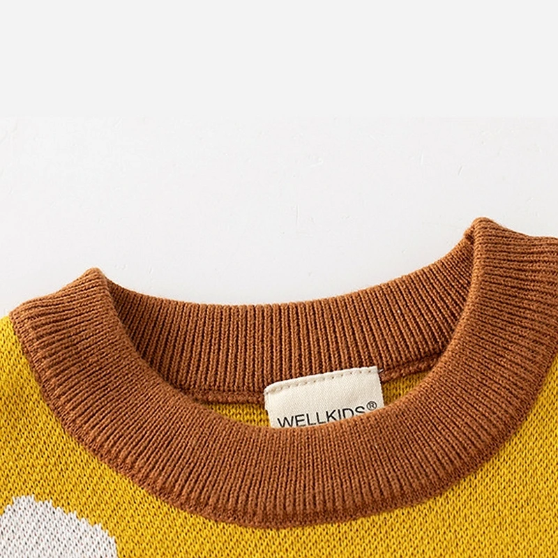 XUANMU Baby Boys Autumn Winter Pullover Sweater Kids Cartoon Lion Jacquard Round Neck Plaid Long Sleeve Knitted Sweaters Tops XB113_voghion.com