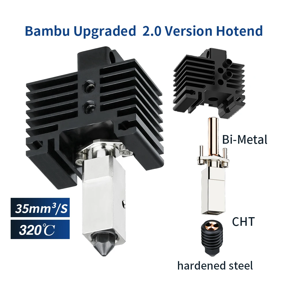 

Upgrade Hotend For Bambu Lab X1,X1-Carbon Combo Bimetal Heated Block CHT Hard Steel Nozzle Thermistor Bamboo Bambulabs P1P P1S