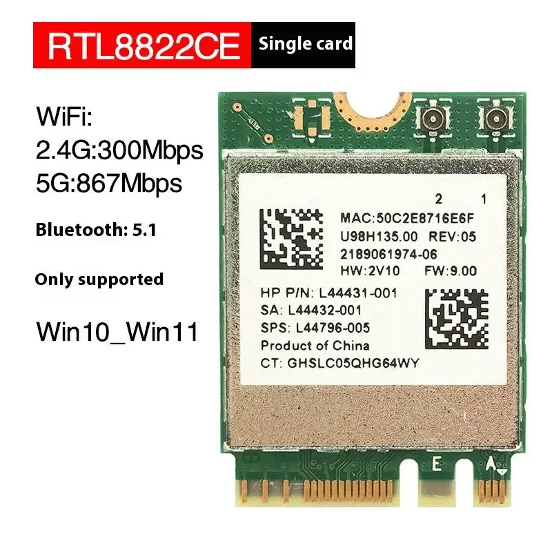 새로운 판매 1 세트 2.4Ghz 블루투스 호환 WIFI 카드 IPX 커넥터 카드 RTL8822CE 듀얼 밴드 802.11ac 1200Mbps M2 Wifi 카드