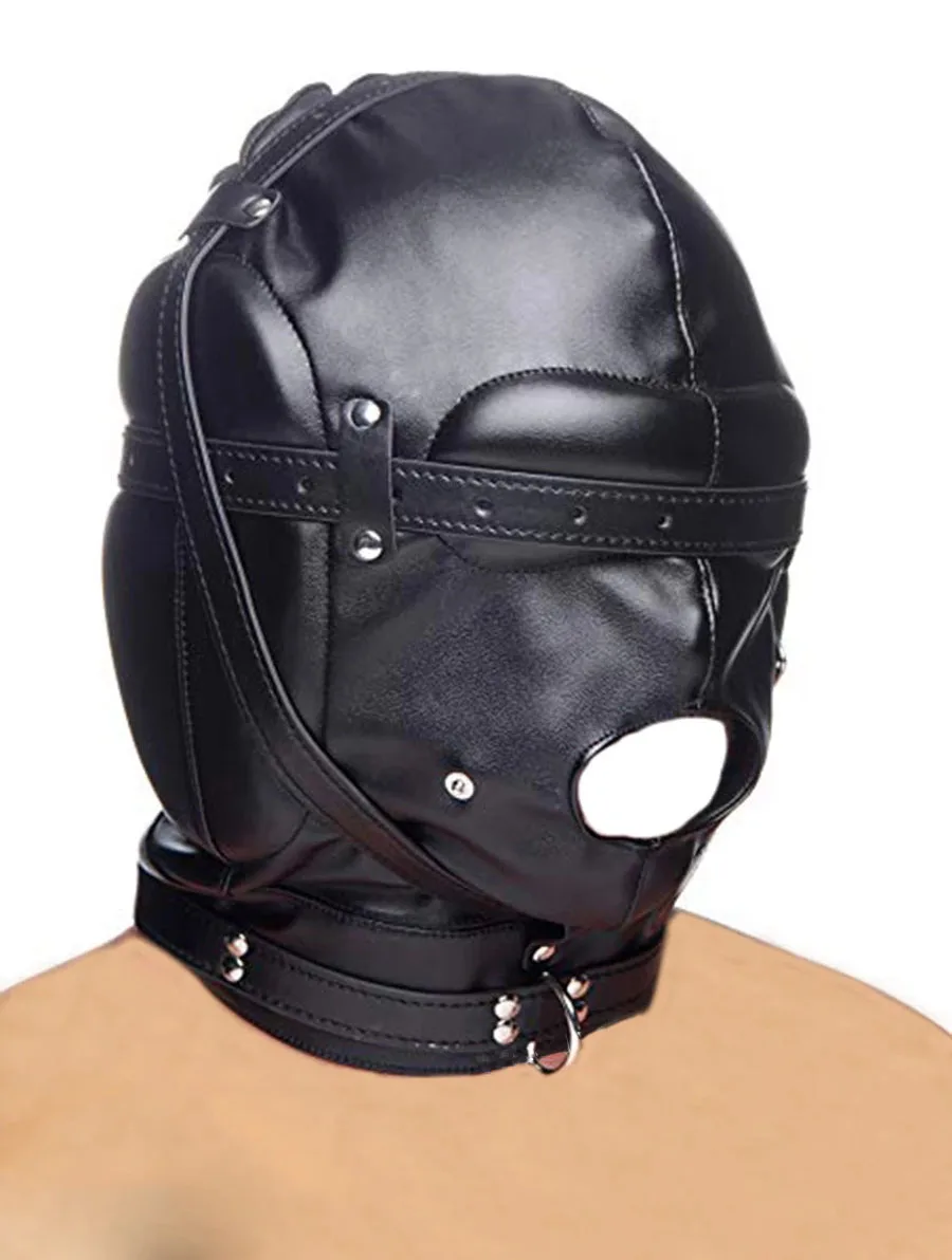 Bdsm Mask Leather Restraint Hood For Bondage And Sensory Play_voghion.com