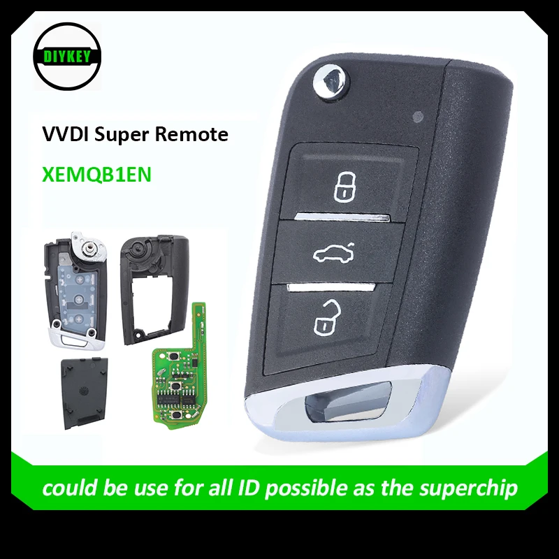 

Супер удаленный ключ DIYKEY XEMQB1EN для VW MQB, 3 кнопки со встроенным супер чипом, английская версия