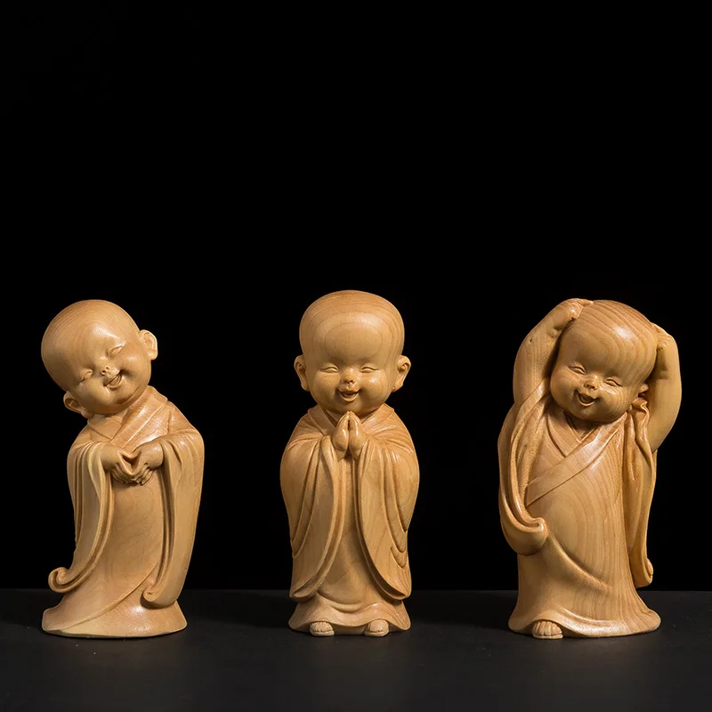 

Boxwood Creative Cultural Gifts Travel Collection Chinese Zen Buddhist Monk Carving Crafts Tea Pet Small Monk Wood Carving Room
