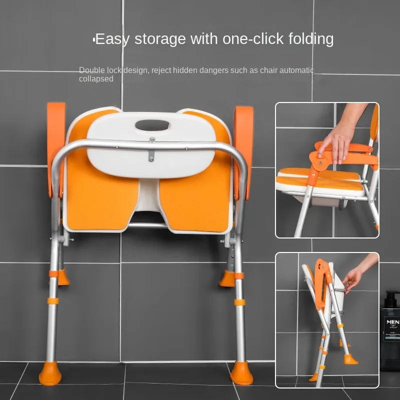 Foldable U Shaped Elderly Bathroom Seat Anti-Skid Height Adjustable Bathing Aids Chair For Disabled Commode Stool For Shower