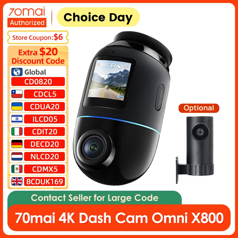 70mai ドライブレコーダー X800 70mai ダッシュカム 4K オムニ X800 360 ° FOV 60FPS HDR