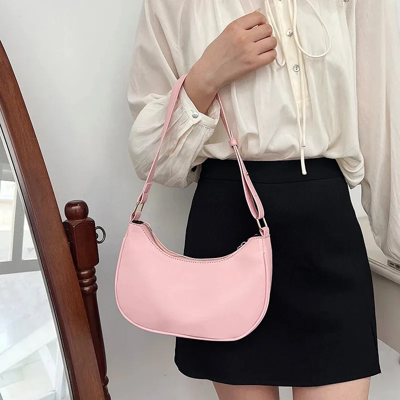 Women Luxury Solid Color PU Leather Shoulder Clutch Underarm Casual Tote Bag