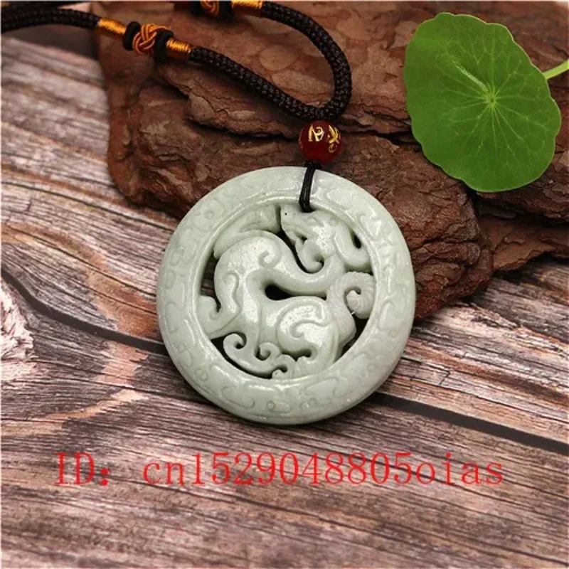 Natural White Green Chinese Jade Dragon Pendant Necklace Fashion Charm Jewelry Double-sided Hollow Carved Amulet Gifts for Her pendant necklace