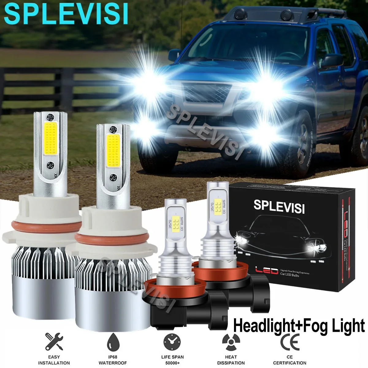 

4x LED Pure White Headlight High Low Beam Fog Light Bulbs 6000K Fit For Nissan Xterra 2005-2015 Nissan Pathfinder 2005 2006-2012